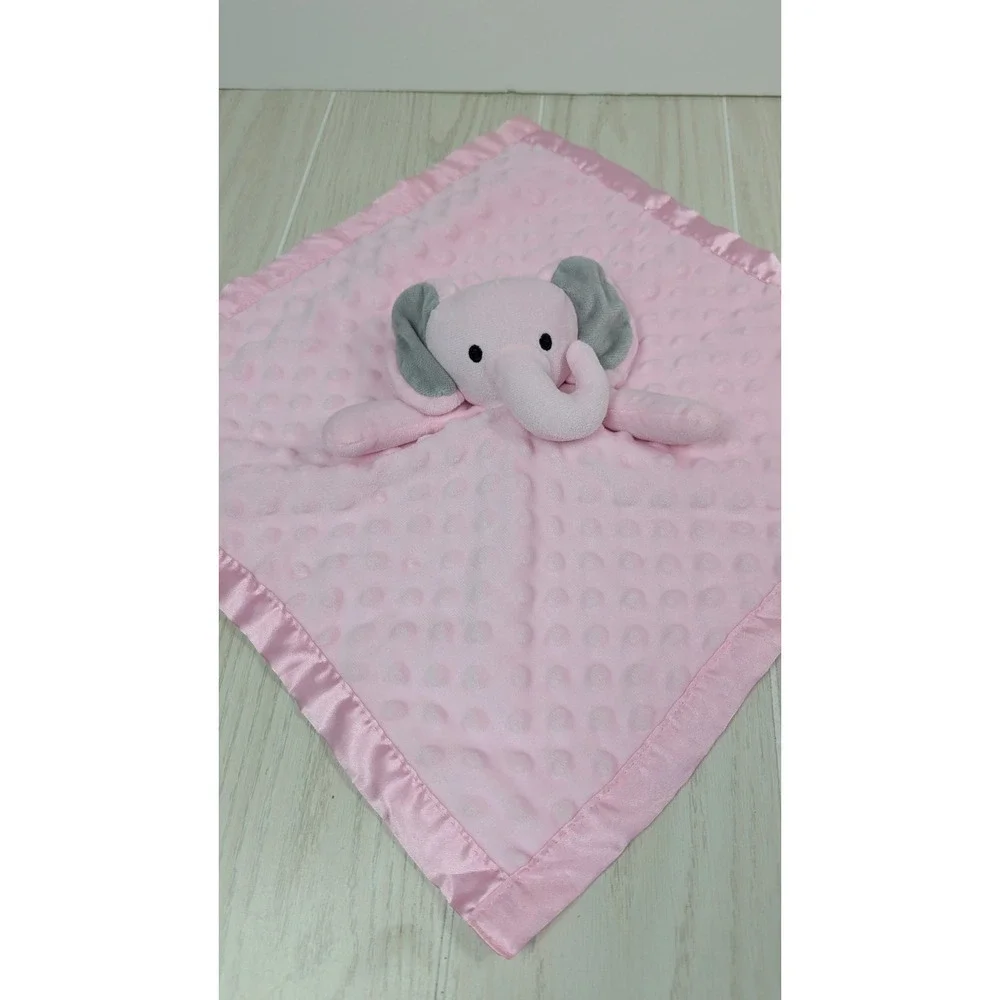 Pro Goleen Elephant Baby Security Blanket Lovey Pink Minky Dot Gray Ears Satin